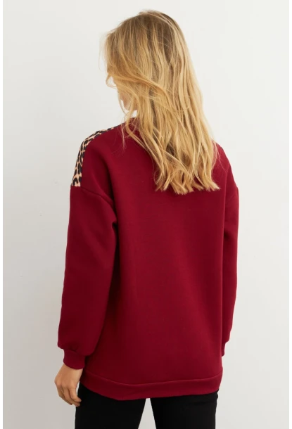 Kadın Bordo Bloklu Sweatshirt MST098