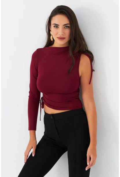 Kadın Bordo Büzülebilir Tek Kol Bluz CG390