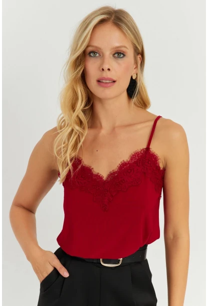 Kadın Bordo Dantel Detaylı Atlet AYD265