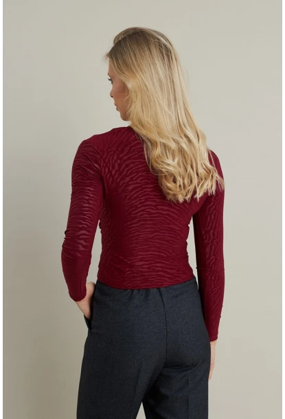 Kadın Bordo Desenli Büzgülü Bluz LPP1298