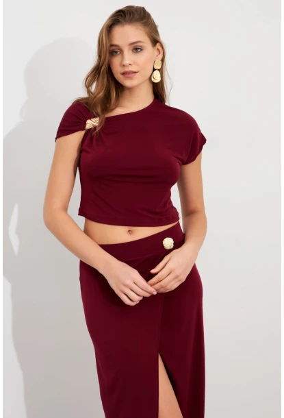 Kadın Bordo Dore Aksesuarlı İkili Takım UG7112