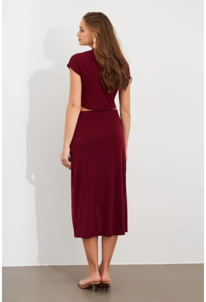 Kadın Bordo Dore Aksesuarlı İkili Takım UG7112