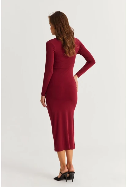 Kadın Bordo Drape Maxi Elbise DMR377