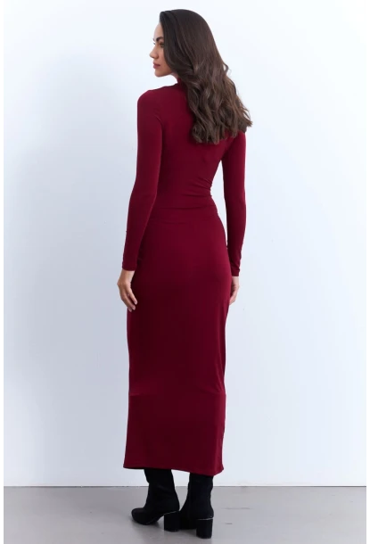 Kadın Bordo Drapeli Maxi Elbise MLİK12