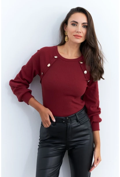 Kadın Bordo Düğme Aksesuarlı Kaşkorse Bluz EY2946