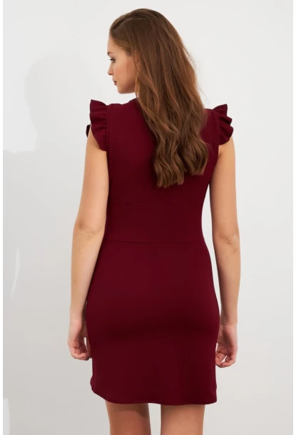 Kadın Bordo Düğme Detaylı Mini Elbise DAF5033