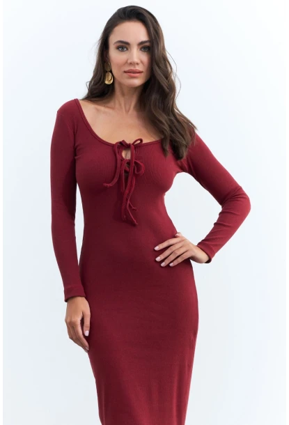 Kadın Bordo Kaşkorse Maxi Elbise EY1513