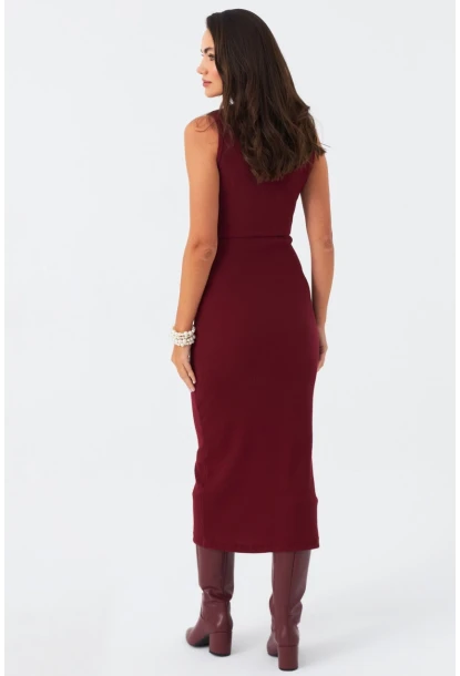 Kadın Bordo Kaşkorse Maxi Elbise EY2924