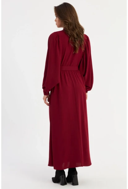 Kadın Bordo Kemerli Maxi Elbise MASF15