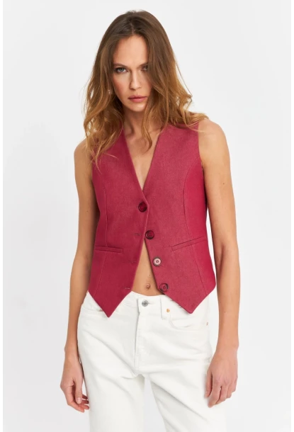 Kadın Bordo Keten Astarlı Yelek TW60046