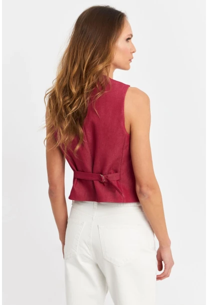 Kadın Bordo Keten Astarlı Yelek TW60046