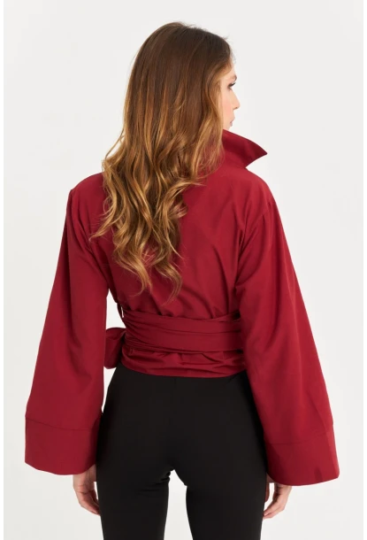 Kadın Bordo Önü Bağlamalı İspanyol Kol Gömlek MON142