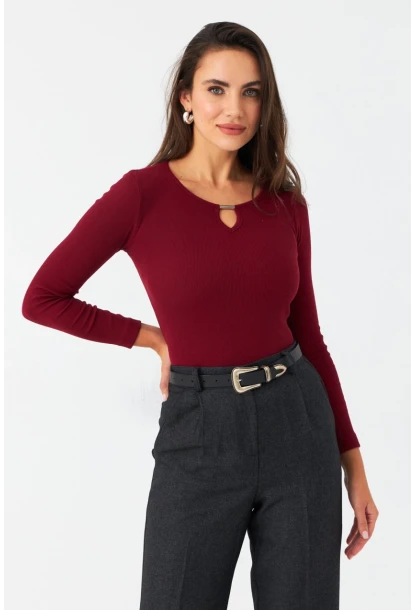 Kadın Bordo Önü Damla Kaşkorse Bluz GA100