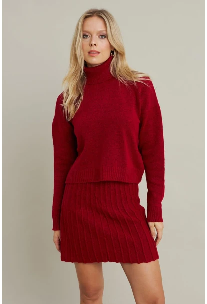 Kadın Bordo Pileli Etekli Alt Üst Takım ELT12001