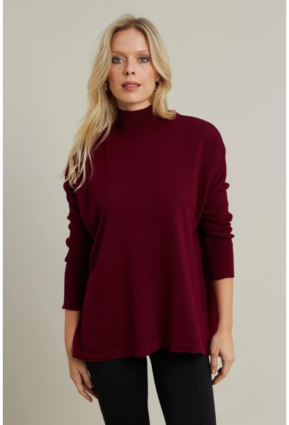 Kadın Bordo Salaş Triko Bluz YV289