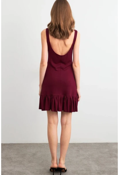 Kadın Bordo Sırtı Açık Mini Elbise HOR0050