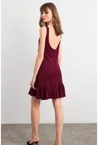 Kadın Bordo Sırtı Açık Mini Elbise HOR0050