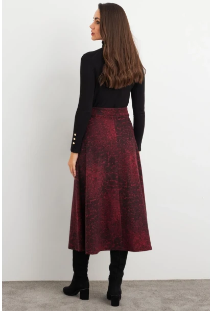 Kadın Bordo-Siyah Desenli Çan Etek MLON3007