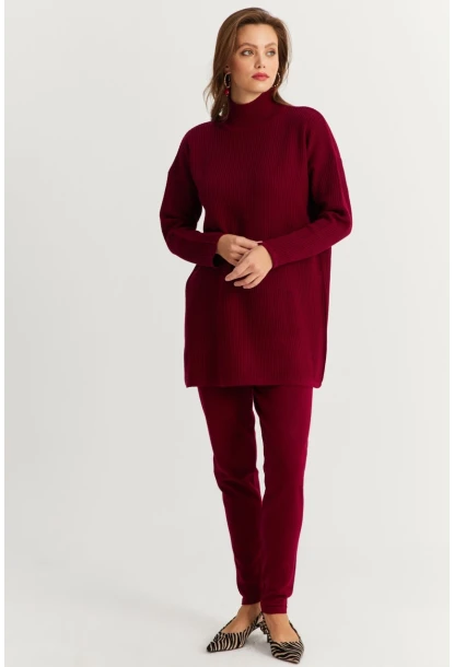 Kadın Bordo Triko Alt Üst Takım NUV9