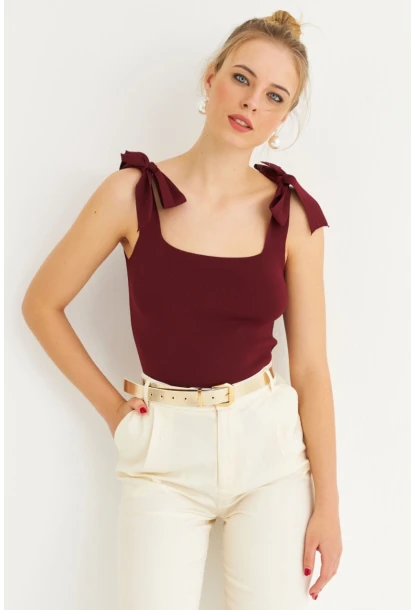 Kadın Bordo Triko Bluz YV236
