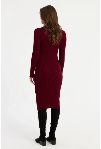 Kadın Bordo Triko Midi Elbise YV303