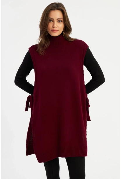 Kadın Bordo Uzun Triko Süveter MYV101