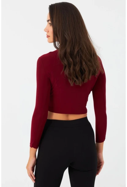 Kadın Bordo Yarım Balıkçı Anvelop Bluz CY351