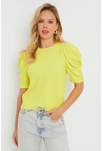 Kadın Bürümcük Bluz Neon Sarı AYD282