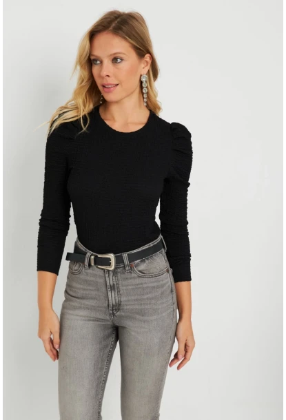 Kadın Bürümcük Bluz Siyah AYD284