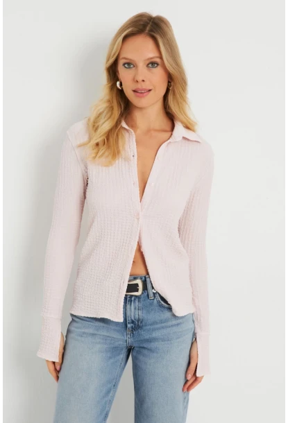 Kadın Bürümcük Gömlek Açık Pembe AYD272