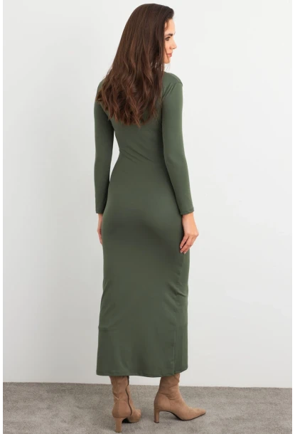 Kadın Çağla Yeşili Kare Yaka Midi Elbise XC8102