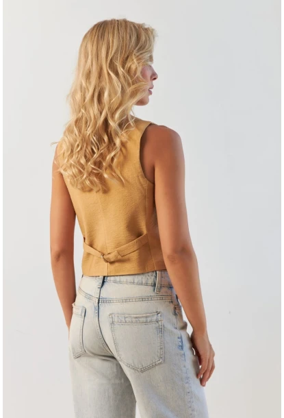 Kadın Camel Astarlı Keten Yelek TW60046-1