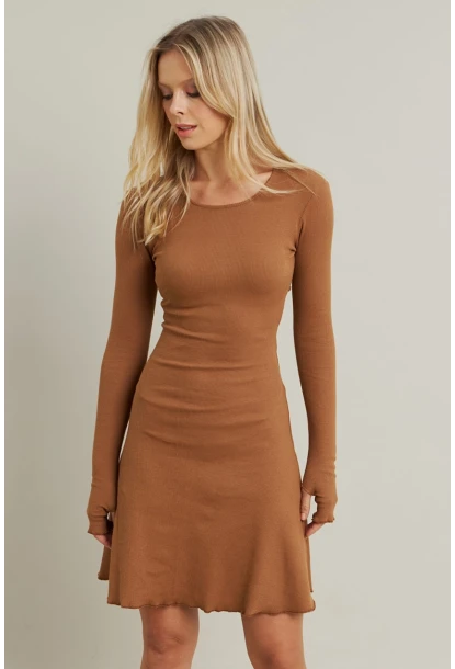 Kadın Camel Bağlamalı Kaşkorse Mini Elbise FRY2175