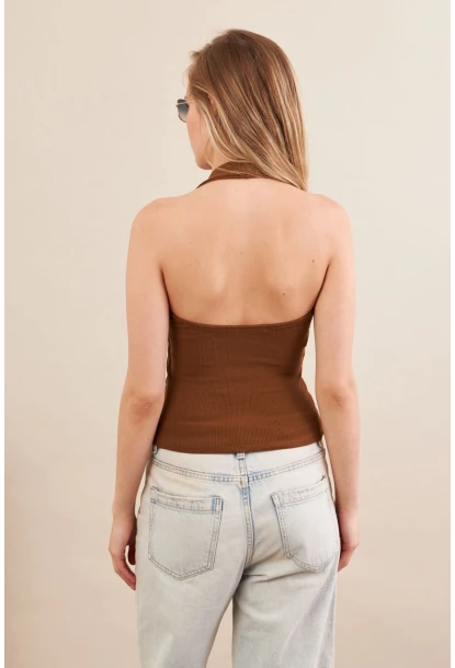 Kadın Camel Boyun Askılı Bluz ZH171