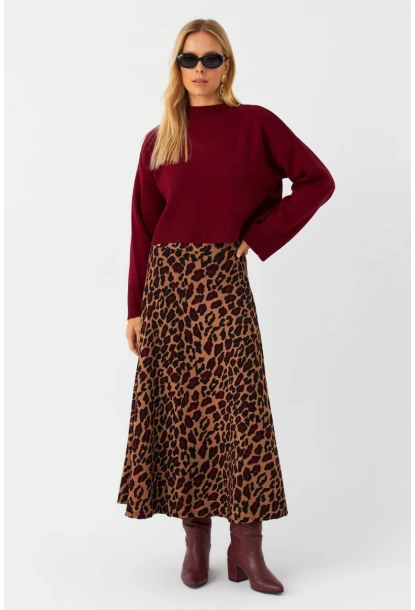 Kadın Camel Desenli Çan Etek LON3007