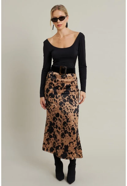 Kadın Camel Desenli Saten Etek MCAR1060