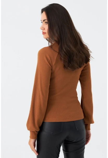 Kadın Camel Düğme Aksesuarlı Kaşkorse Bluz EY2946