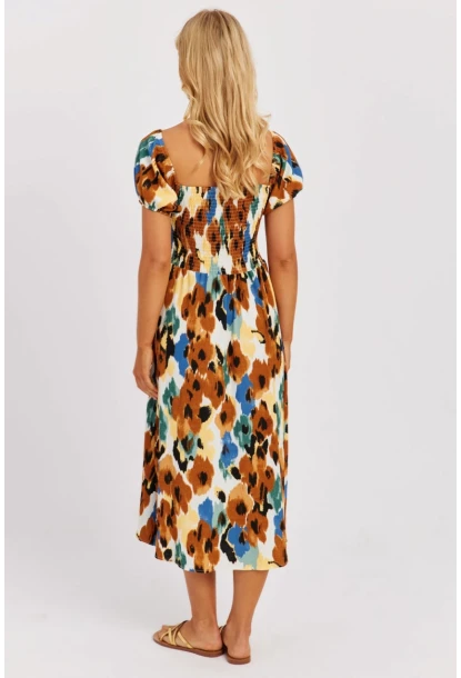Kadın Camel Gipeli Desenli Midi Elbise MON126