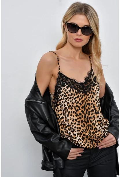 Kadın Camel Leopar Desenli Dantelli Atlet LPP50081