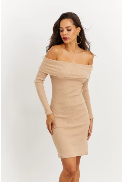 Kadın Camel Madonna Yaka Kaşkorse Elbise CG272