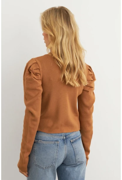 Kadın Camel Prenses Kol Balıkçı Yaka Triko Bluz SF2555