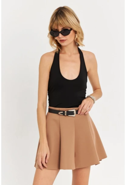 Kadın Camel Scuba Pilili Mini Etek DAF3204