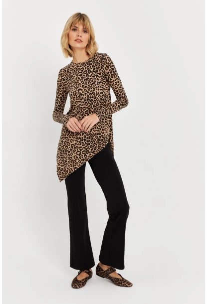 Kadın Camel-Siyah Asimetrik Leopar Tunik MLPP1186-1