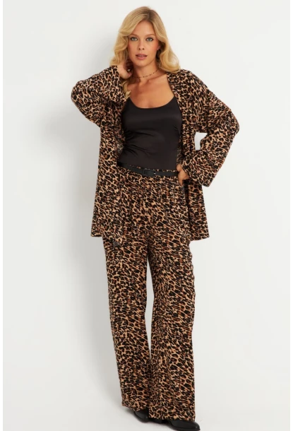 Kadın Camel-Siyah  Desenli Alt Üst Takım  GÇ168