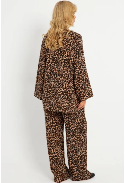 Kadın Camel-Siyah  Desenli Alt Üst Takım  GÇ168