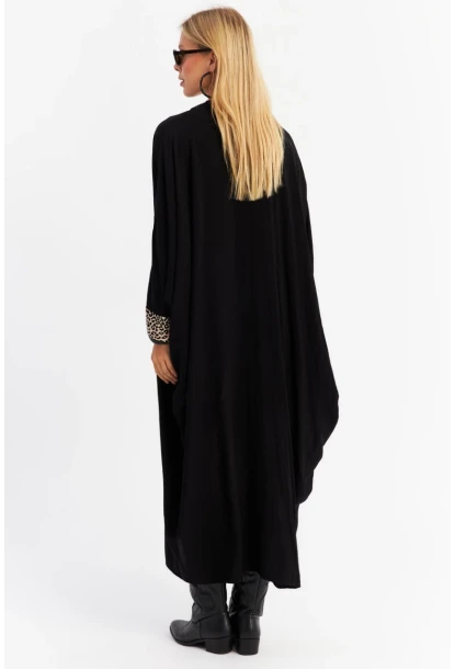 Kadın Camel-Siyah Leopar Bloklu Maxi Elbise MALO15