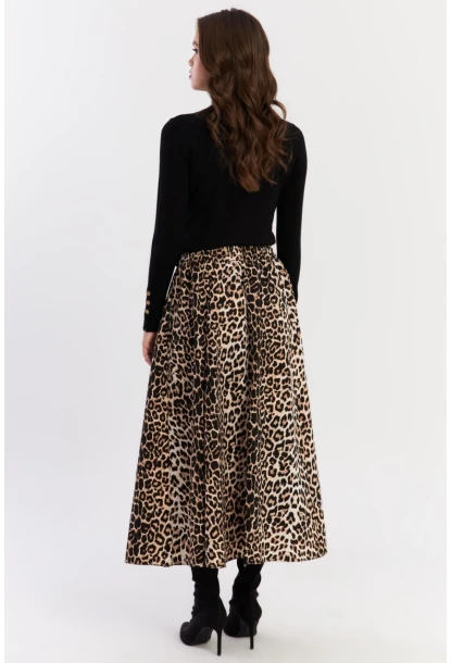 Kadın Camel-Siyah Leopar Çan Etek ELA3951