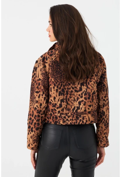 Kadın Camel-Siyah Leopar Crop Ceket ELT1001