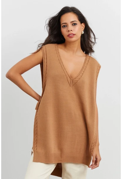 Kadın Camel Triko Süveter YV103