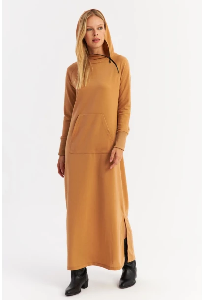 Kadın Camel Yakası Fermuarlı Maxi Sweat Elbise MTF12